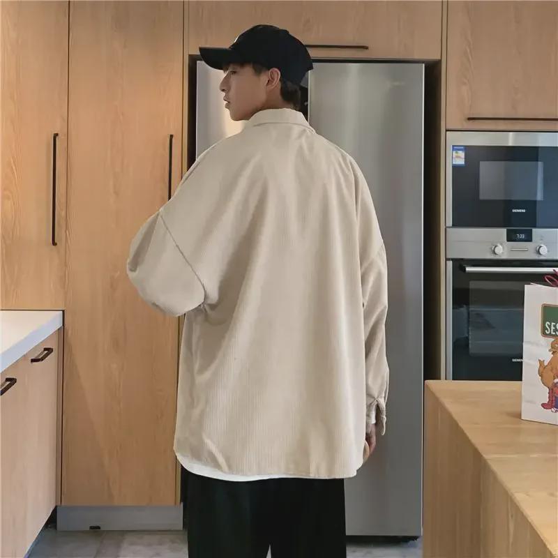 Мужская модная вельветовая повседневная рубашка с длинным рукавом — универсальный весенне-осенний корейский стиль