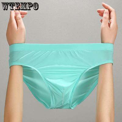 Мужские трусы из ледяного шелка, нижнее белье, бесшовные мужские дышащие трусы, мужские U-мешочки, сексуальное мужское нижнее белье, трусики