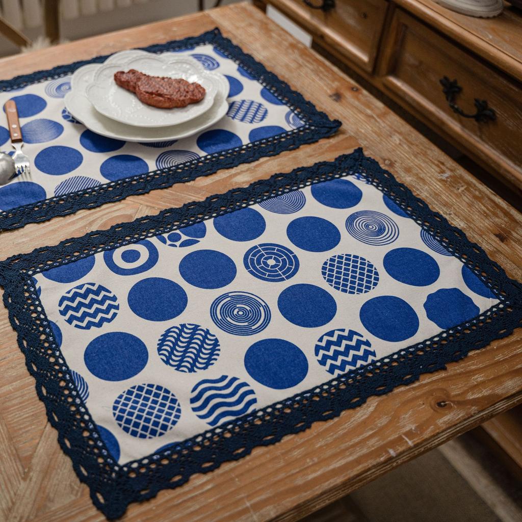 Placemat Single Layer Lace Round Decoration Heat Insulation Geometric Printing Single Piece