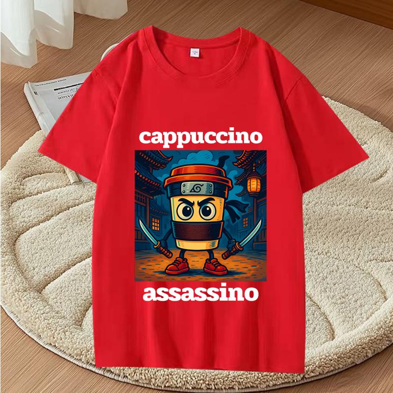 Графические футболки Cappuccino Assassino Смешная итальянская футболка с мемом Brainrot Модная повседневная футболка с коротким рукавом Streetwear Топы