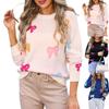 Women's Casual Fashion Comfortable Round Neck Pullover Bow Long Sleeve Street Trend Knitted Sweater