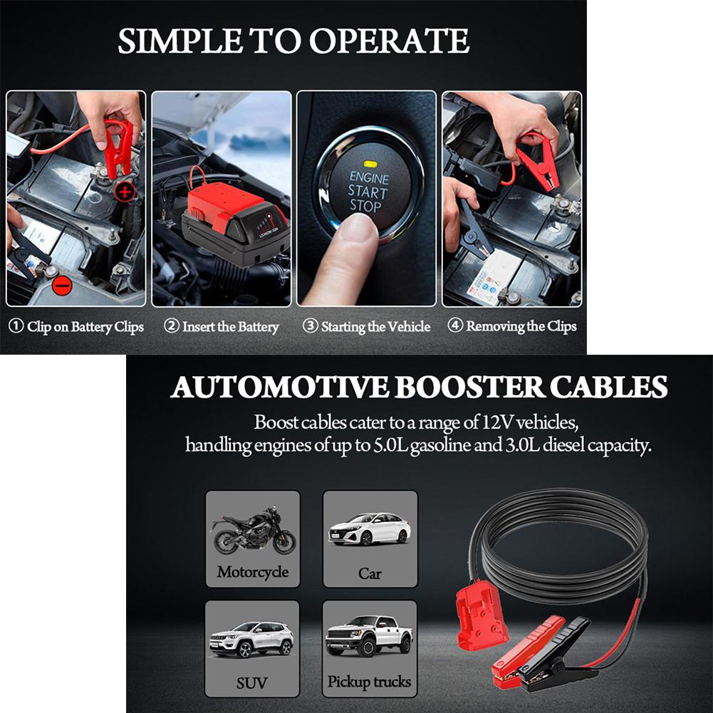 Автомобильный аккумулятор воспламенитель автомобильные аварийные комплекты питания 8awg кабель 6.56 футов для Milwaukee M18 Jumper Starter Jump Kit Power Tool X4w5