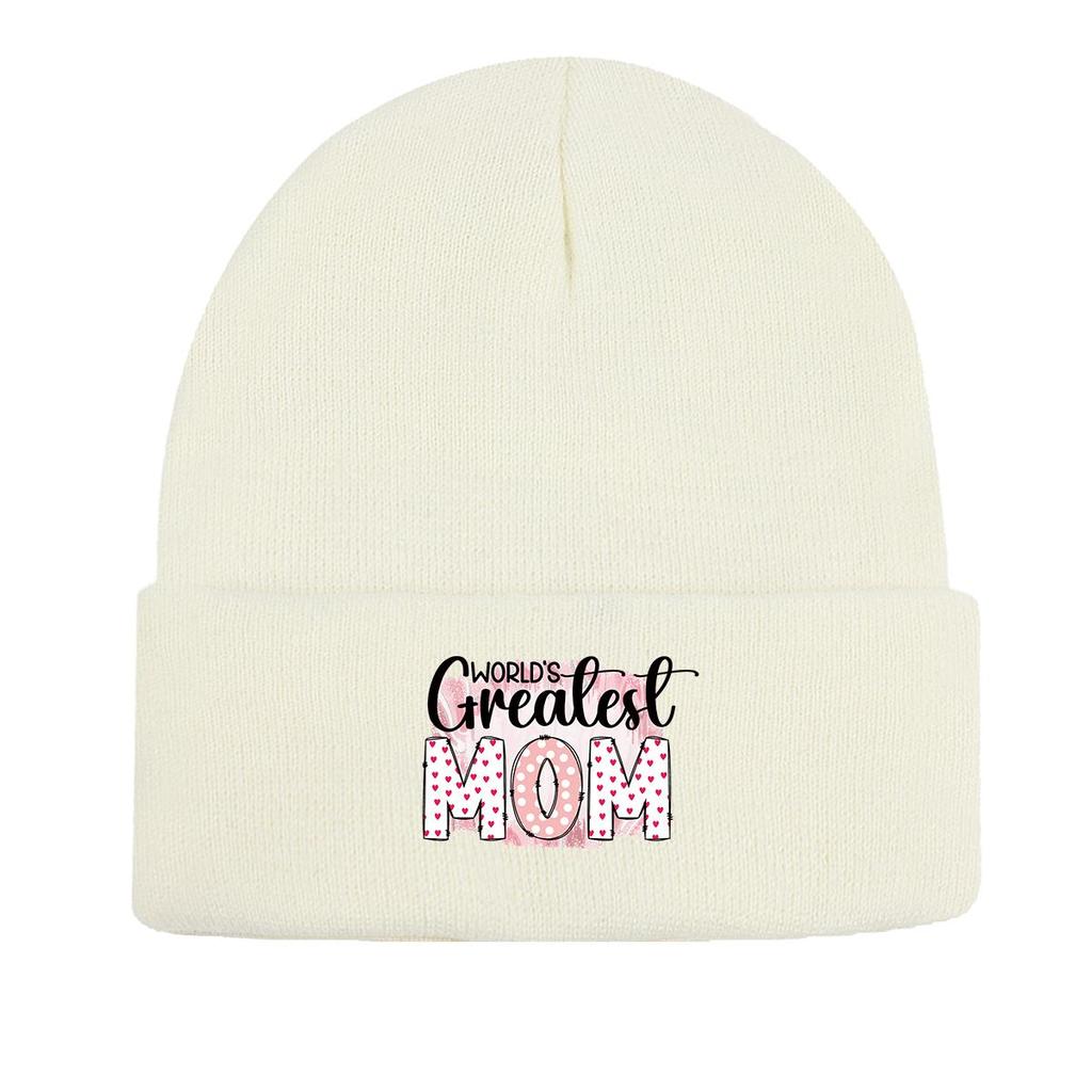 Greatest MOM" Warm Knitted Hat Beanie, Mother Man Cap Cancer Chemo Cuff Trendy Headwear Knit Cap Beanie