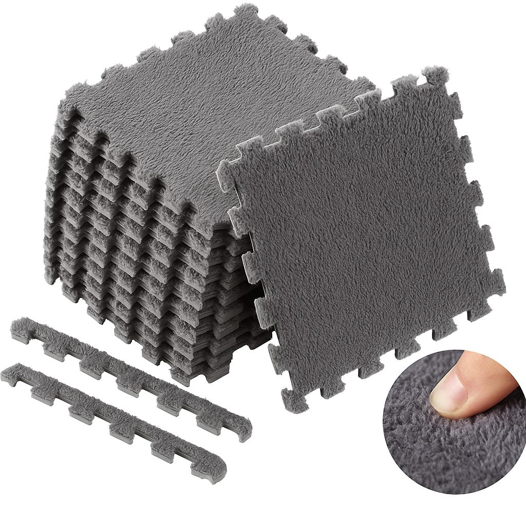 16 Pcs Plush Jigsaw Puzzle Mat Cute Soft and Fluffy Interlocking Rug EVA Foam Square Rug Children's Play Mat Bedroom Decor