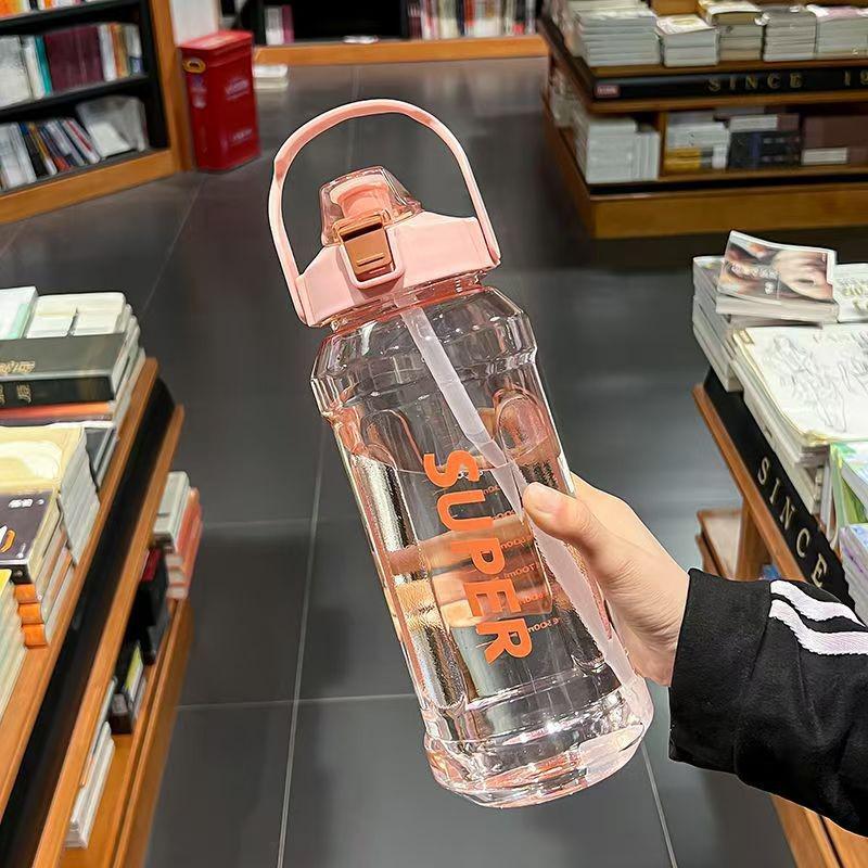 2L Trendy Leak-Proof Sports Water Bottle with Straw and Scale - Large Capacity, Portable, Durable
