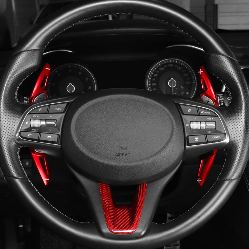 2PCS Aluminum Alloy Real Carbon Fiber Steering Wheel Shifter Paddle Cover Trim For Genesis G70 -2026 Car Supplies