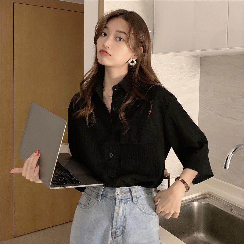 Один карман свободная блузка Ins летняя французская однобортная круглая горловина кружевная одежда дизайн Sense рубашки