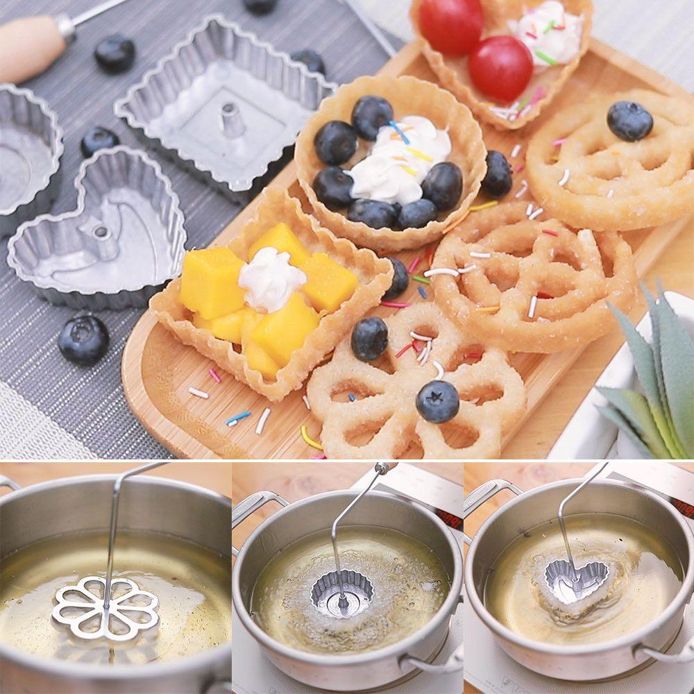 2-Piece Set Aluminum Alloy Non-stick Spoon Frying Mold Rosette Cookie Waffle Cake Ring Molds Shredded Carrot Cookie Kitchen Baking Gadgets
