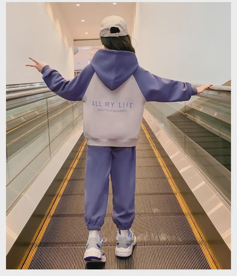 Осенний свитер для девочек: Модная детская мода весна/осень 2025 года, спортивный комплект из двух предметов для детей старшего возраста.