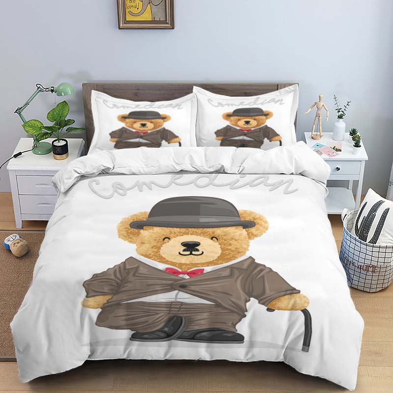 Bear Print Digital Print Polyester Bedding Sets,Girl'S Cover,Boys Duvet Cover Set For Teens, Queen Cover 2Pcs Pillowcase