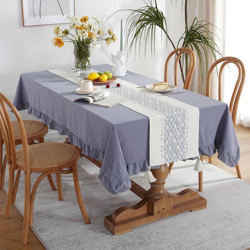 Modern Simple Solid Color Cotton Washed Cotton Plain Color Lotus Leaf Edge Cotton Thread Printing Table Flag Coffee Table Tablecloth Table Cloth