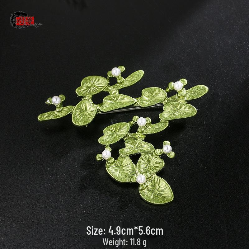 Универсальная брошь-булавка в виде зеленого листа с жемчужиной - Безопасная булавка для свитеров, пальто и аксессуаров для корсажа