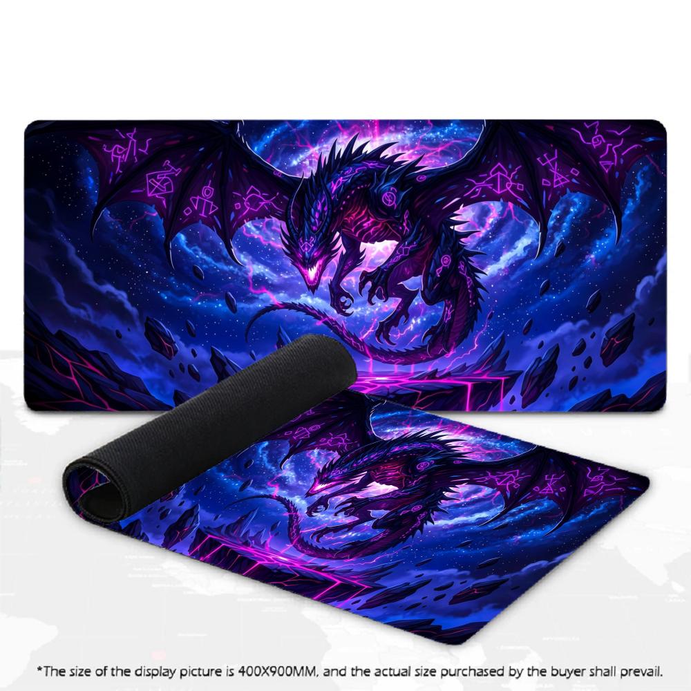 XXL Dark Dragon Large Mouse Pad Fantasy Magic Rune Neon Graphic Desk Mat Non-Slip Rubber Gaming Computer Keyboard Mouse Mats