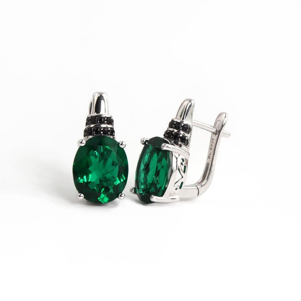 Gorgeous Clasp Earrings Created Oval 10*12mm Emerald Nano 925 Sterling Silver Fine Jewelry for Women's Party Daily Wear