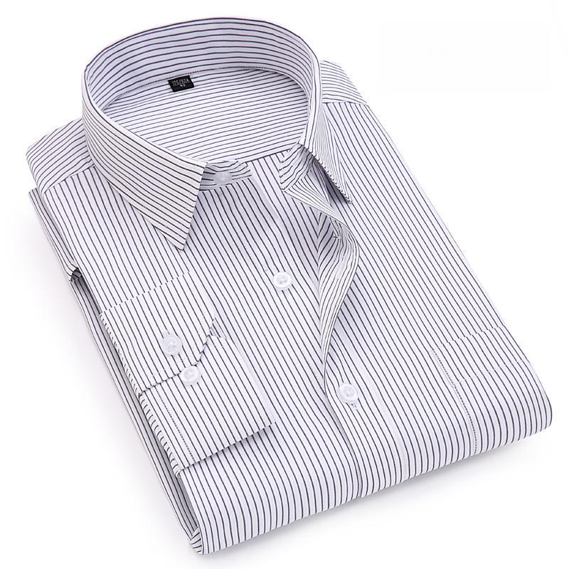 Men's Striped Business Dress Shirt Long Sleeve Simple Style Regular Fit Non-iron Formal Shirt