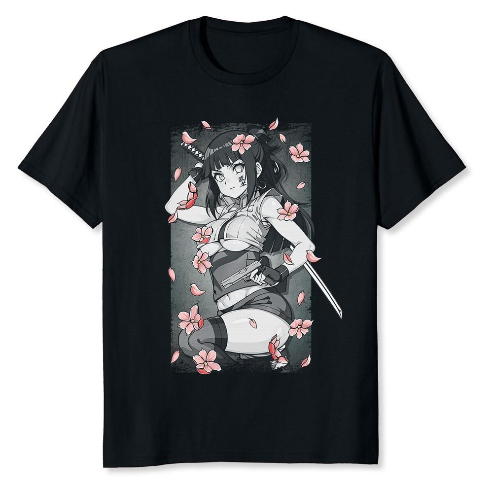 NEW LIMITED Sexy Japanese Samurai Girl Sword Cherry Blossoms Asian Anime T-Shirt Unisex T-Shirt