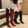 Туфли на высоком каблуке, остроносые, красные, горячие, в стиле ветра, облегающие ботинки, длинные рыцарские сапоги, женская обувь, весна/осень 2025, утепленные длинные сапоги