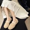 Fashion European and American Flat Bottomed Cotton Shoes for Women In Autumn Winter 2024 New Pearl Belt Plush Insulation Cotton Shoes