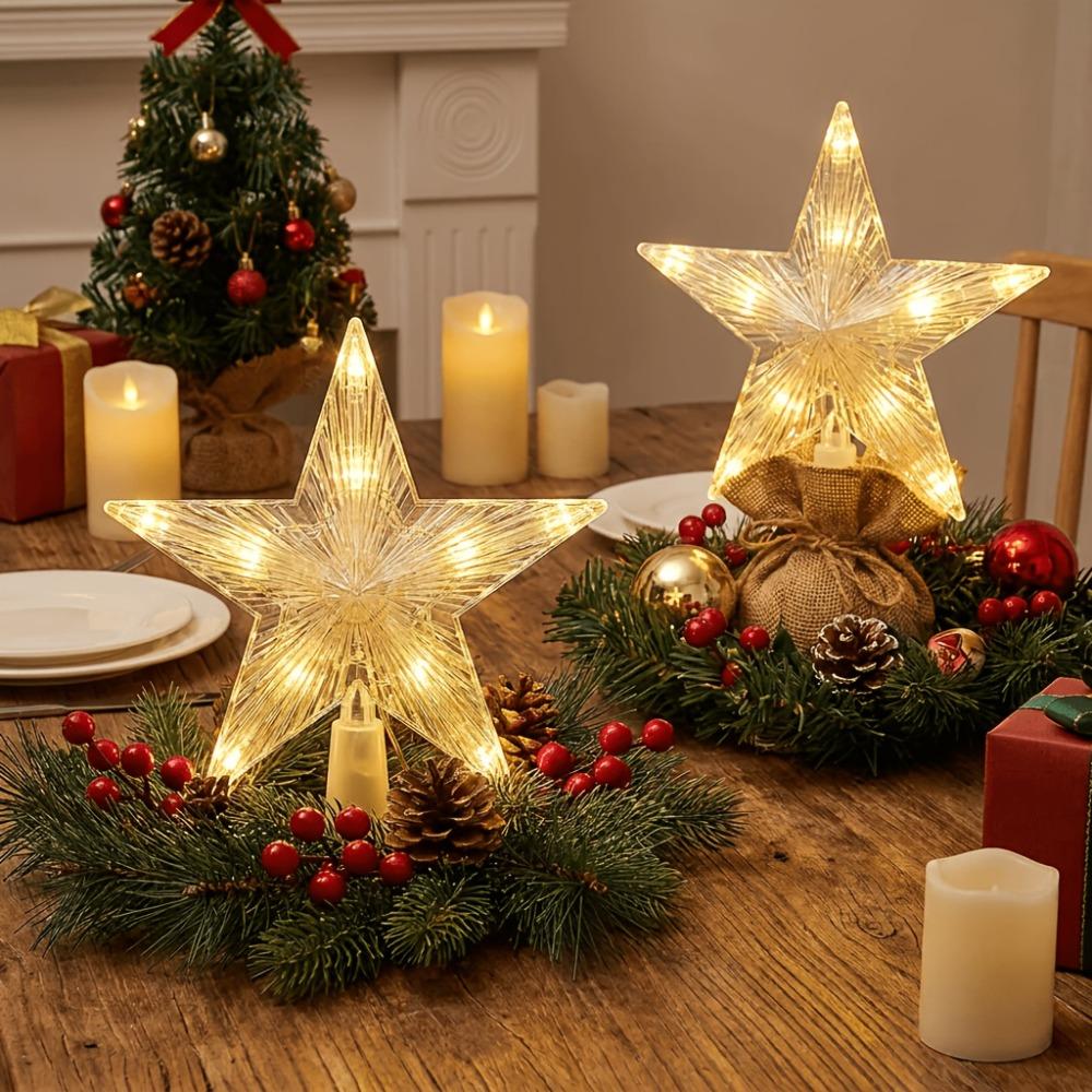 Plastic Treetop Star Ornament Warm White Xmas Tree Ornament Home Room Decor