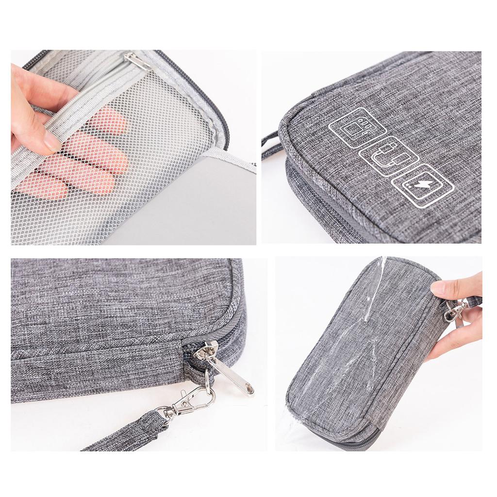 Органайзер для электроники из мягкой катионной ткани с металлической молнией и сетчатым карманом, сумка-органайзер для кабелей для путешествий