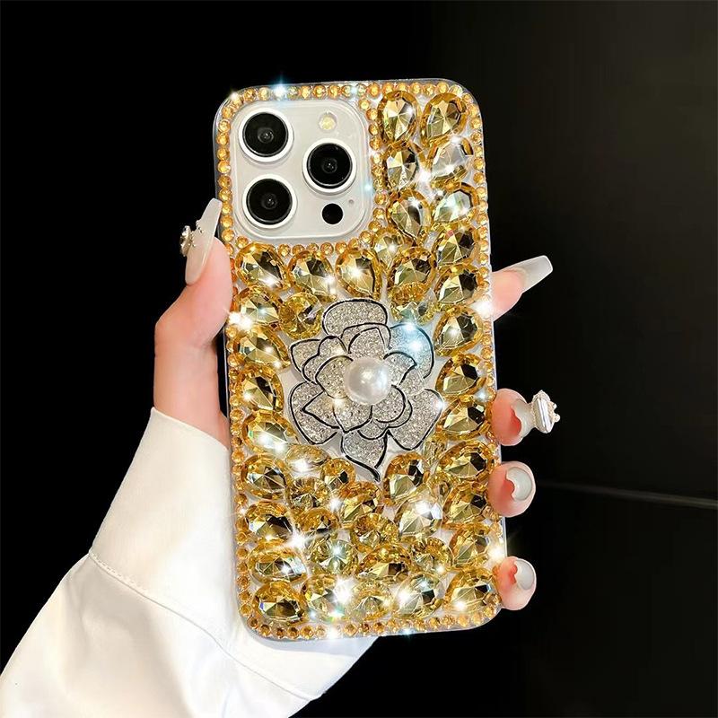For Samsung S24ultra Pearl Camellia Mobile Phone Case for Samsung Full Diamond S23plus Luxury and High-end Sense