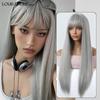 Длинные прямые синтетические парики для женщин, серебристо-серые натуральные парики с челкой, термостойкий поддельный парик для косплея на Хэллоуин