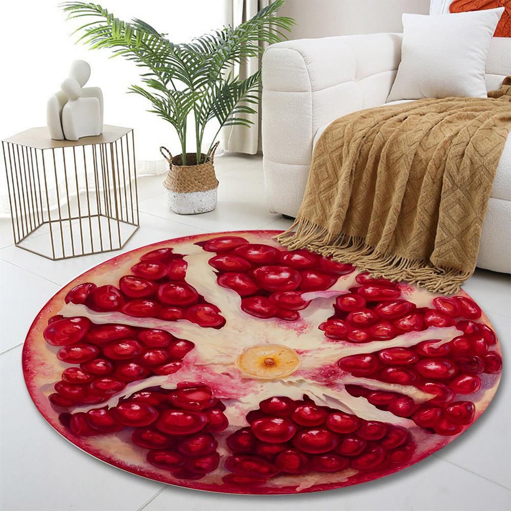 Pomegranate Slice Detailed Design Print round rug, living room, bedroom, playroom carpet, non slip floor mat, gift