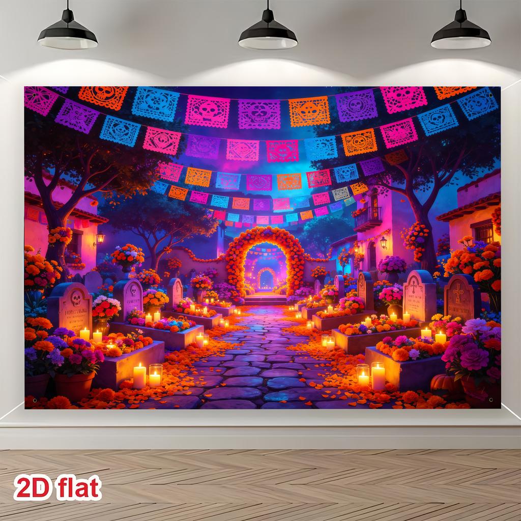 1 piece of 2D flat banner, party banner, decorative background cloth for Mexican Day of the Dead theme.zyc