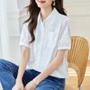 Summer Cotton Lapel Short-sleeved Shirt Women's Thin Age-reducing Commuter Versatile Top