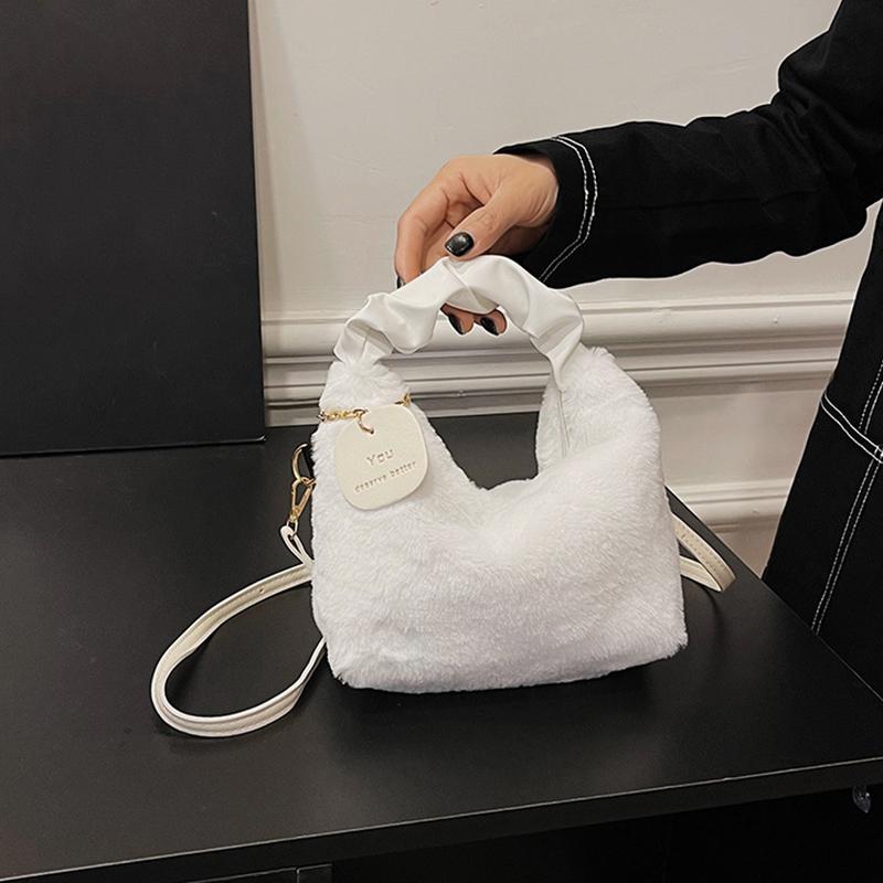 Милая плюшевая сумка через плечо для женщин, сумки из искусственного меха, на молнии, женская повседневная сумка-тоут, полумесяц, сумка-хобо Winder Crossbody