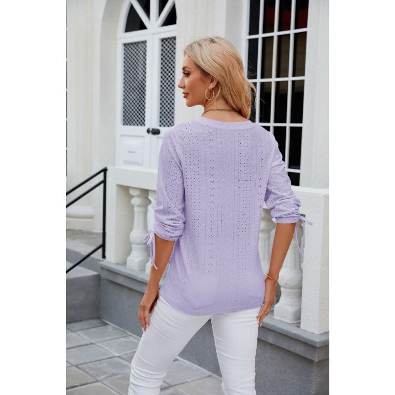 Весенне-летняя женская футболка, новая однотонная свободная футболка на пуговицах с v-образным вырезом, топы со средними рукавами