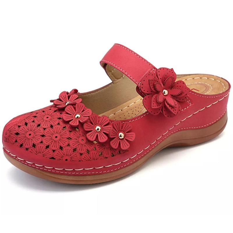 Women Summer Open Toe Floral Beach Walking Slip-on Sandals With Wedge Heel**