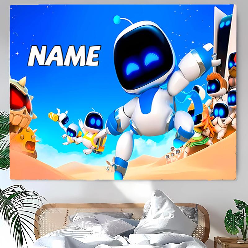 Personalized Astro Bot Background Tapestry,Custom Name Birthday Party,Multifunctional Wall Decoration for Home Decor,Various Occasions