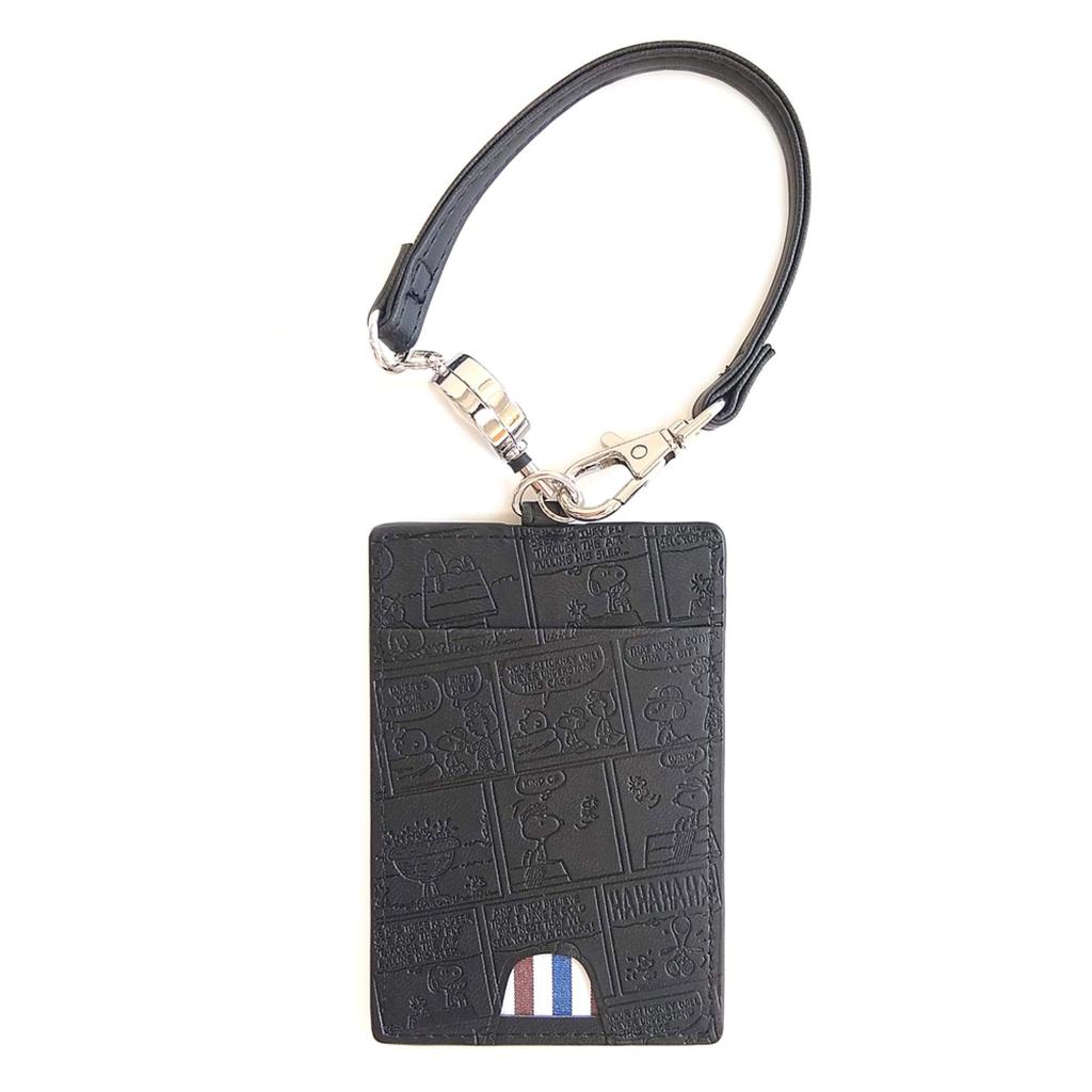 Чехол для пропуска Snoopy Чехол для пропуска с ремешком для катушки Стильный чехол из искусственной кожи с милым тисненым дизайном All Comics Черный чехол для карты IC