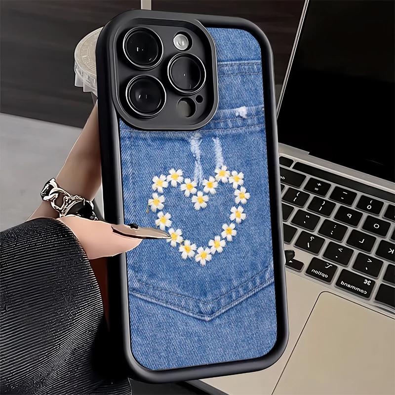 Чехол для телефона iPhone 17 Air 16E 15 16 Pro Max Ретро-узор из денима Чехол 14 Plus 13 12 Mini Мягкий силиконовый чехол Fundas
