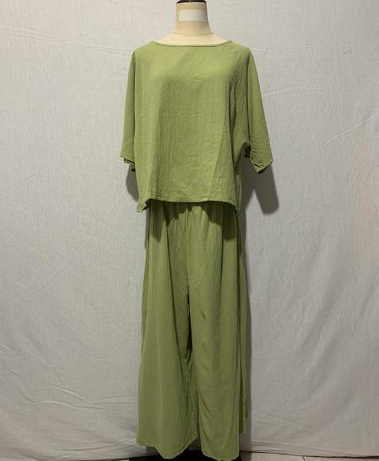 2023 Европейский и американский женский льняной повседневный свободный однотонный комплект из двух предметов