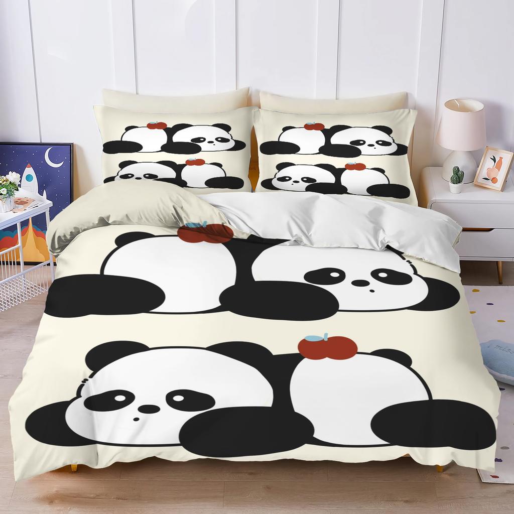 Panda Cute Printed Cartoon 3-Piece One Piece Bedding Set Comforte Luxus Exquisite Birthday Gift Polyester Home Decor Duvet Cover
