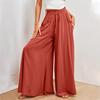 Women's Solid Color Trousers Elastic Belt Wide Leg High Waist Long Culottes