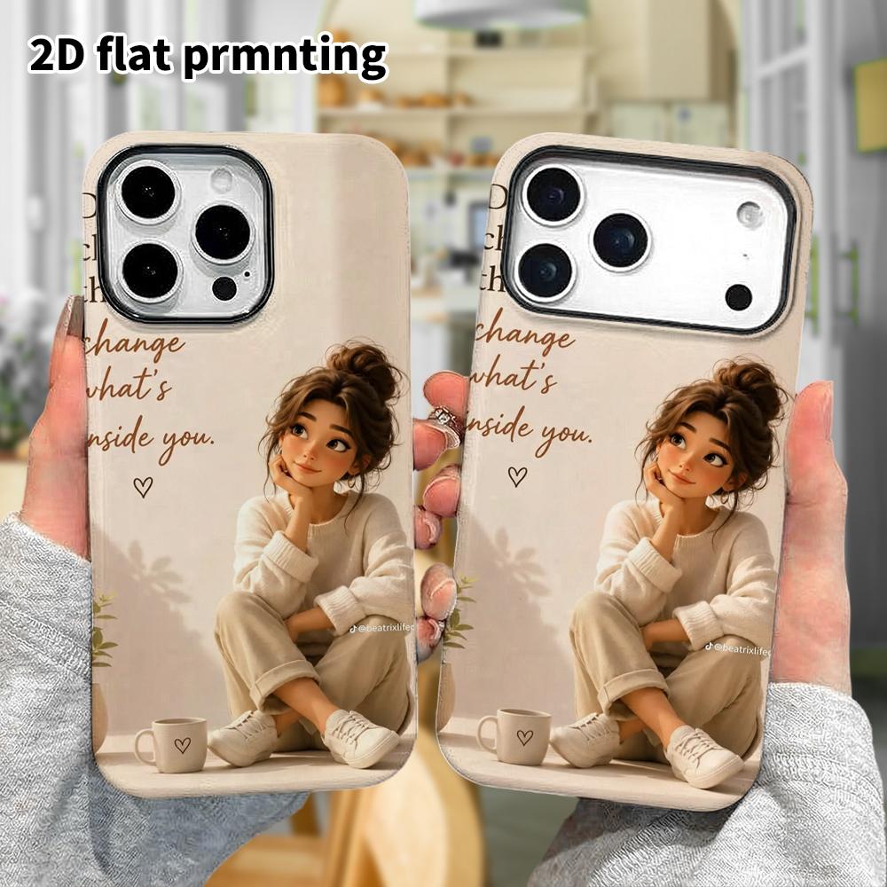 Phone Case: 2D flat design suitable for iPhone 18, 17, 16, 15, 14, 13 Pro film protective case, couple style, warm milk tea color, Christmas and Hallo
