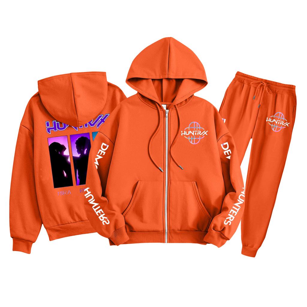 Детская мода Толстовка с капюшоном на молнии с длинными рукавами и спортивные штаны Однотонный комплект толстовки с карманами