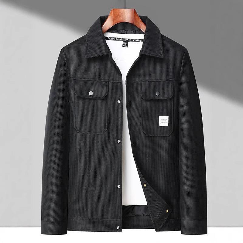 New Trendy Men's Lapel Leather Jacket Spring and Autumn Leather Jacket Casual Leather Jacket Men's Jacket