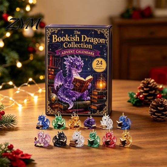 Decorative Acrylic Pendants Christmas Dragon Advent Calendar 2026, 2D Flat Ornaments, Unique Gifts 24 Days Countdown Gift Box for Kids, Fantasy Lovers