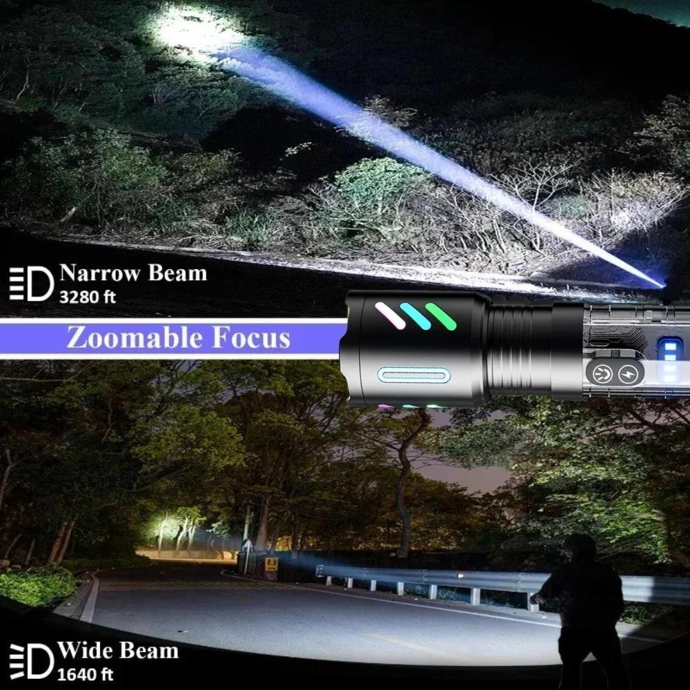 Мощный универсальный светодиодный перезаряжаемый фонарик для улицы с зарядкой Type-C, мощный ручной фонарик COB со встроенным аккумулятором