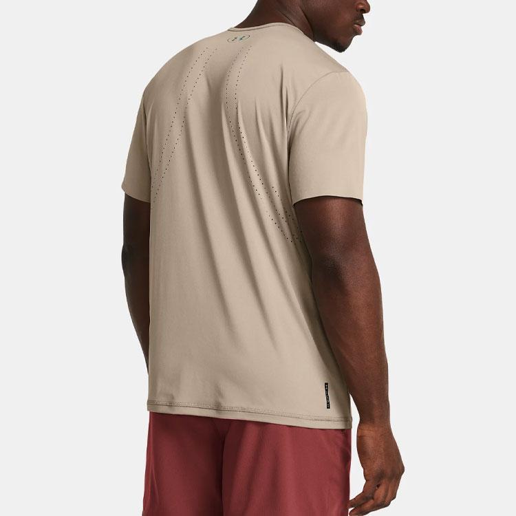 Under Armour Solid Logo Breathable Crew Neck Short Sleeve T-Shirt Men Tops Gray-Brown 1383668-203