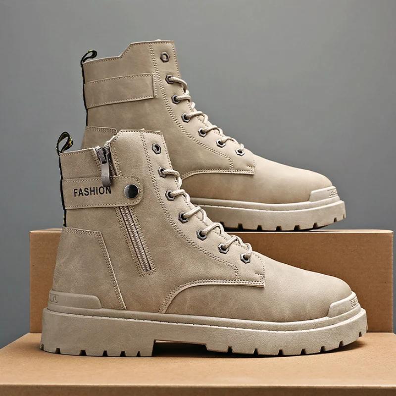 Fashion Hot Man Desert Boots High Top Outdoor Man Sneaker Fashion Black Hiking Shoe Anti-skid Zipper Working Shoes For Men Platform Boot