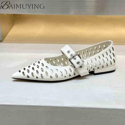 Модные сандалии с острым носком и вырезами, женские туфли Мэри Джейн на низком каблуке, тренд лета 2025, неглубокие, на массивном каблуке, кожаные, с ремешком на пряжке, для платья, для вечеринки