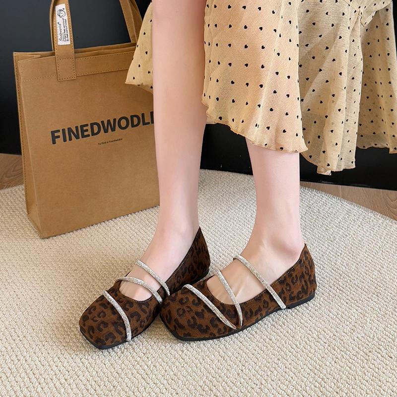 Ladies Shoes Slip-on Women's High Heels Fashion Crystal Daily Pumps Women New Square Toe Best Seller Flat Low Heels