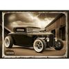 2D Flat Wooden 30*20cm Vintage Hot Rod Car Wooden Sign Rustic Wall Art with Classic Car Illustration, Decor for Home, Bar, Cafe, Garage, Perfect Room