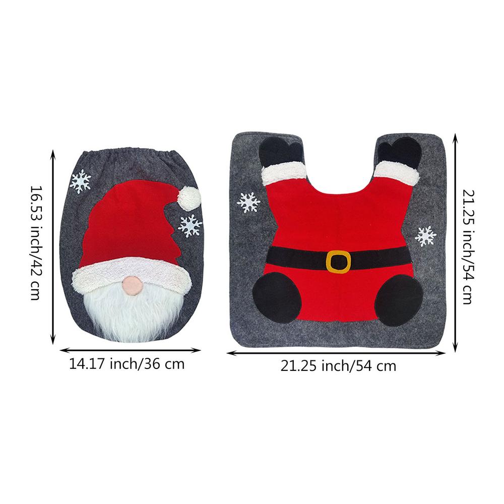2pcs Christmas Bathroom Mats Sets Santa Toilet U-Shape Mat Toilet Lid Cover Pad Perfect for Christmas Decoration