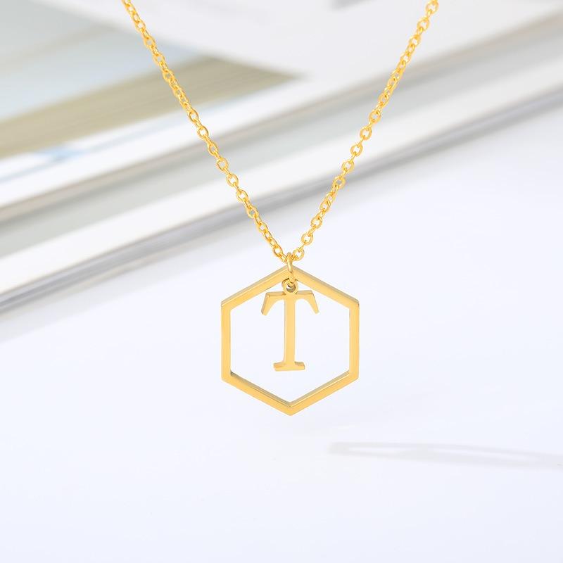 Simple and Stylish English Alphabet Small Fresh K Gold Titanium Steel Necklace Women's Accessories Geometric Collarbone Chain